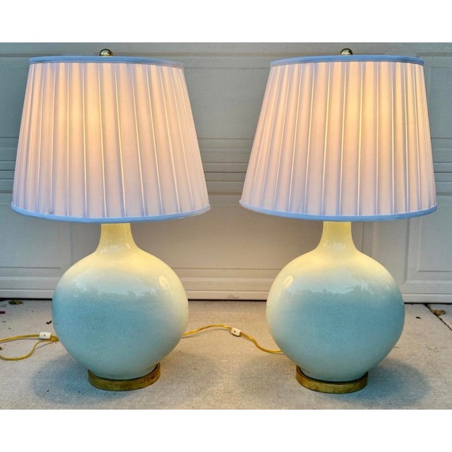 Mid 20th Century F. Schumacher & Co. Large Celadon Green Porcelain Table Lamps - a Pair For Sale - Image 11 of 18