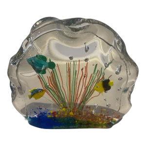 1990s Murano Fish Aquarium Paperweight, Italian