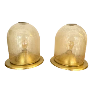 Pair of Lamps Brass and Gold Bubble Murano Glass by F. Fabbian, Italy, 1970s