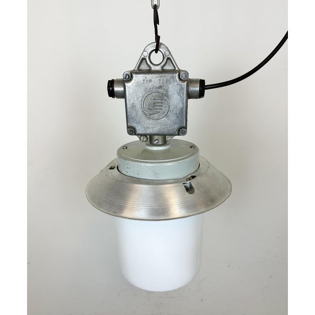 Industrial Aluminium Light with Milk Glass Cover from Elektrosvit, 1970s For Sale - Image 6 of 16