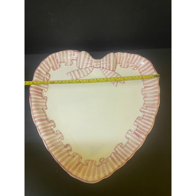 Vintage 1989 Angora / Haldon Group "Pink Stripe" Ribbon Bow Heart Platter - Rare 14" For Sale - Image 17 of 17