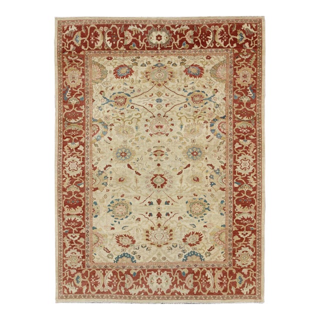Vintage Persian Sultanabad Rug on Ivory Field With Hints of Red and Blue 11'1"x14'6" For Sale