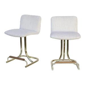 Swivel Barstools With Brass Tubular Bases - a Pair