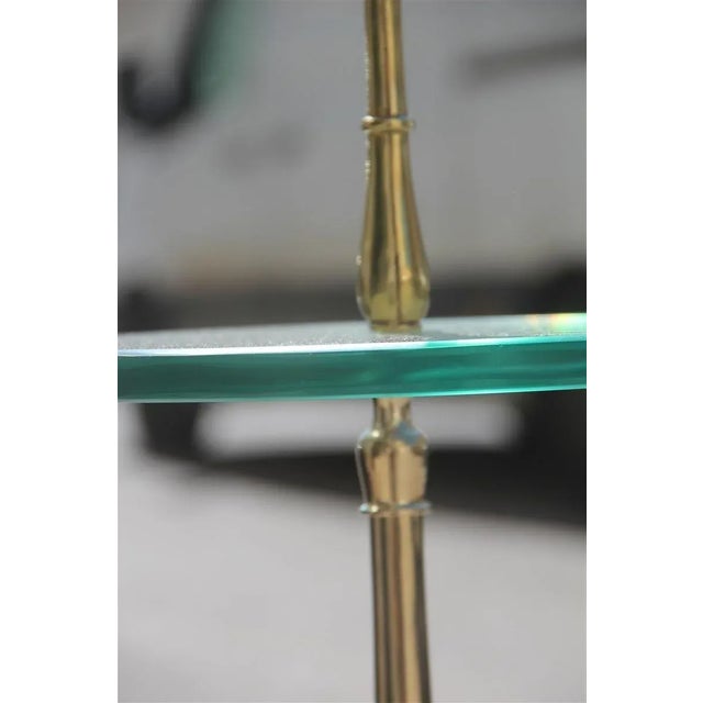 Round gueridon Italian design brass gold marble pink top glass 1950s.