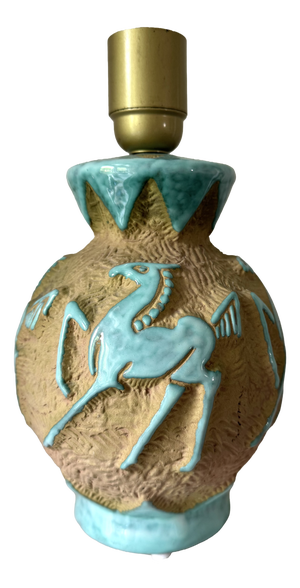 Italian Ceramic Table Lamp with Horse Relief, 1950s