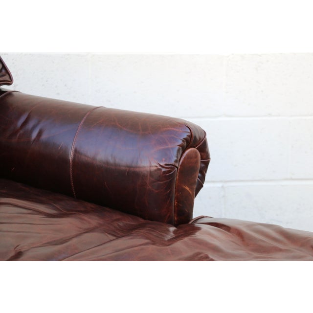 Textile Vintage Old Hickory Tannery Brown Leather Chaise Lounge Chair, Feather Cushions For Sale - Image 7 of 18