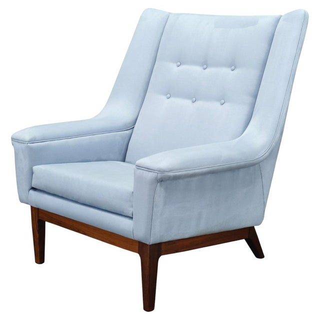 Exceptional Danish modern highback lounge chair produced by Slagelse Møbelvaerk, Denmark, in the 1960s. This elegant...