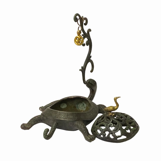 Chinese Brown Metal Turtle Fengshui Incense Holder Figure For Sale - Image 4 of 5