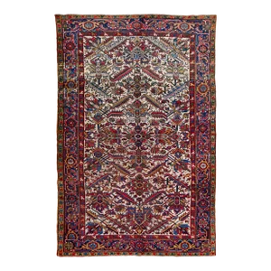 Ivory Antique Persian Heriz Handmade Allover Floral Wool Rug