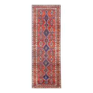 1920s Red Rustic Geometric Tribal Antique Malayer Persian Rug 3'1" X 8'8" Knotted Wool Carpet For Sale
