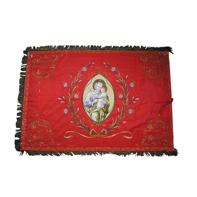An antique early 20th century German Catholic Flag. Front reads: Katholischer Gesellen Verein (Catholic Journeymen...