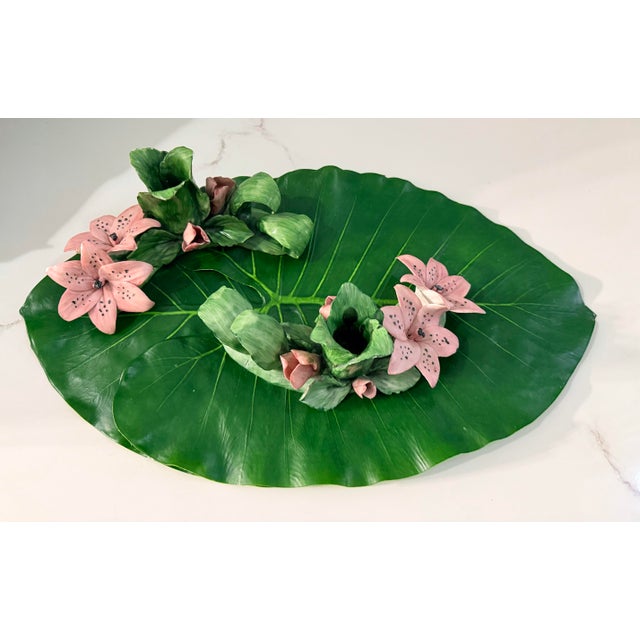 Mid 20th Century Italian Porcelain Flowers Sculpture Taper Candle Holders Signed Capodimonte - A Pair For Sale - Image 5 of 11