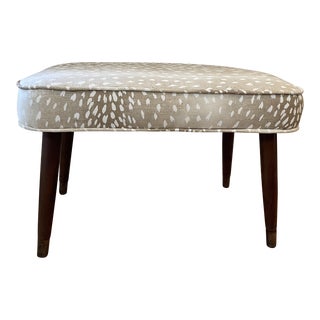 Mid Century Modern Footstool With New Antelope Upholstery For Sale