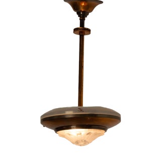 Art Deco Pendant Light in Copper and Glass, 1940s For Sale