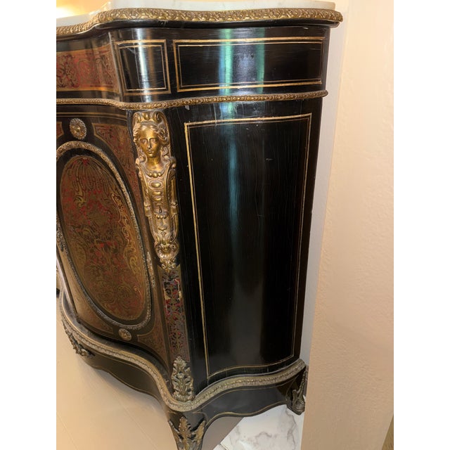 Ebony Napoleon III Boulle Marquetry Side Cabinet Mid-19th Century For Sale - Image 8 of 18