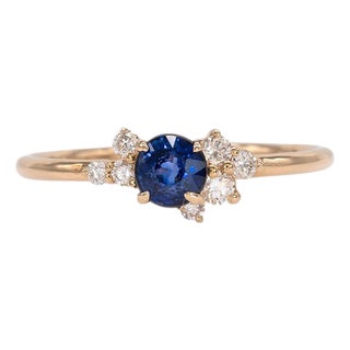 Ceylon Blue Sapphire Ring With Earth-Mined Diamond Accents in Solid 14k Gold, Size 6.75 For Sale