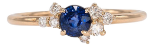 Ceylon Blue Sapphire Ring With Earth-Mined Diamond Accents in Solid 14k Gold, Size 6.75