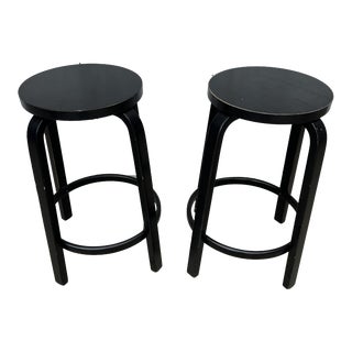 Alvar Aalto Artek Counter Stool 64 Black Birch - Set of 2 For Sale
