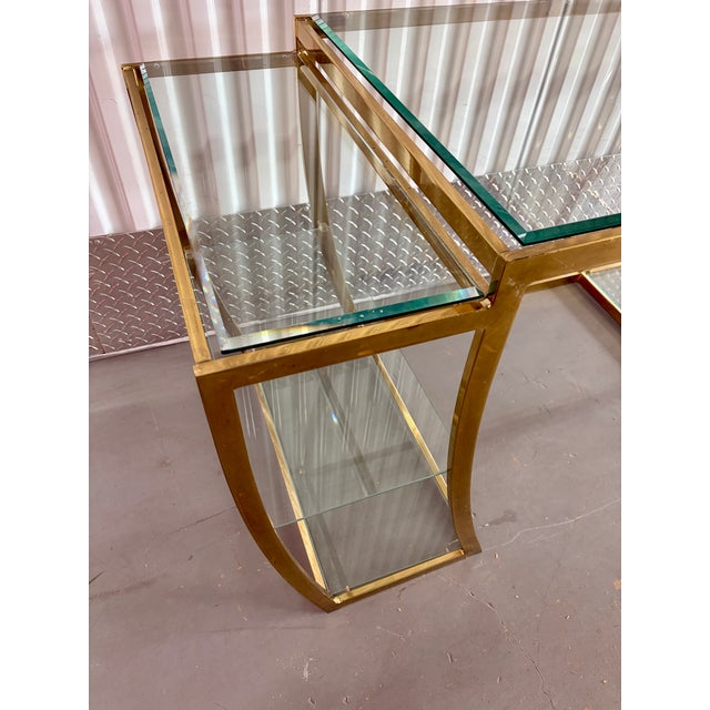 Metal Hollywood Regency Brass Vanity / Desk in the Milo Baughman Style. Circa 1970s For Sale - Image 7 of 18
