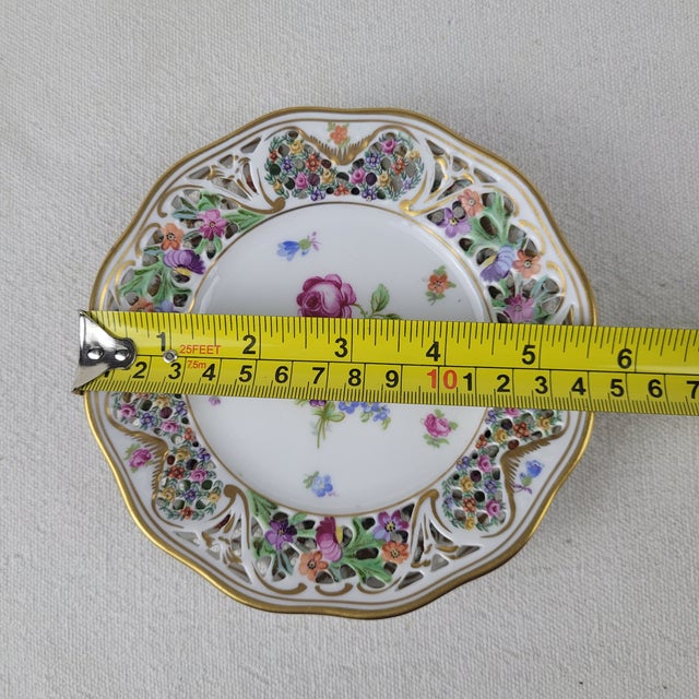 Schumann Germany Chateau Dresden Flowers Reticulated Porcelain Plates - A Pair For Sale - Image 6 of 7