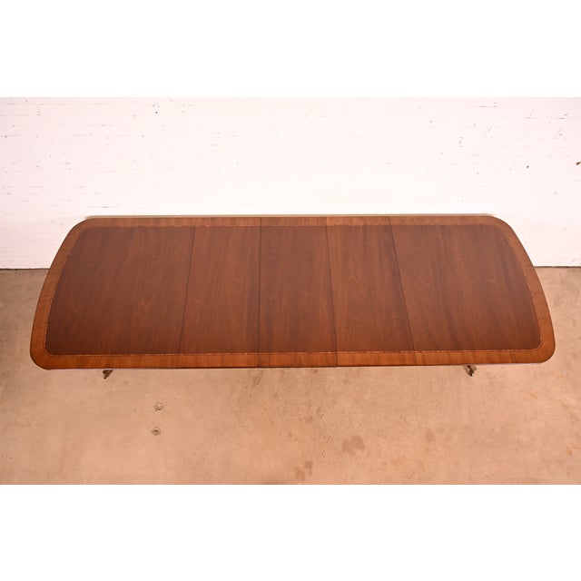 Late 20th Century Baker Furniture Georgian Banded Mahogany Double Pedestal Extension Dining Table | Newly Refinished For Sale - Image 5 of 13