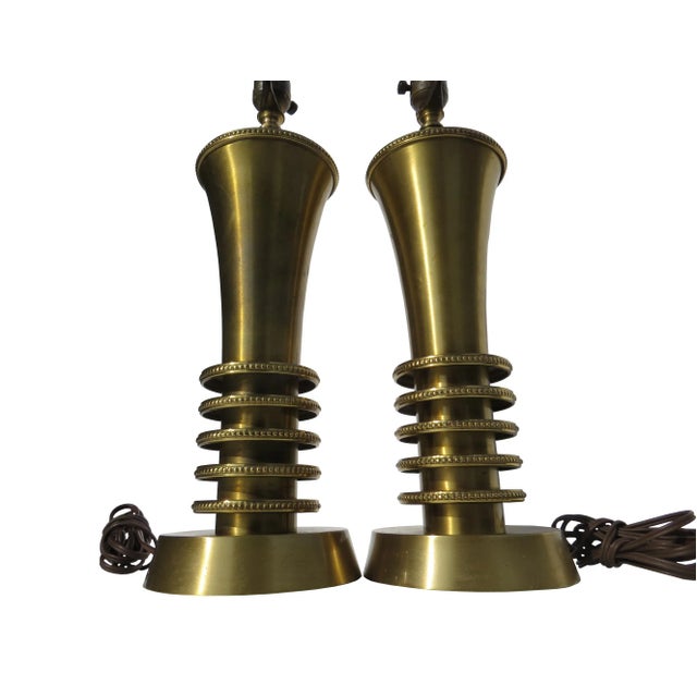 Art Deco Machine Age Brass Table Lamps - a Pair For Sale - Image 4 of 11