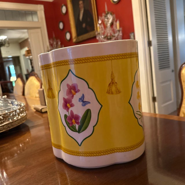 Traditional Rare Lynn Chase Orchid Waste Basket For Sale - Image 3 of 6