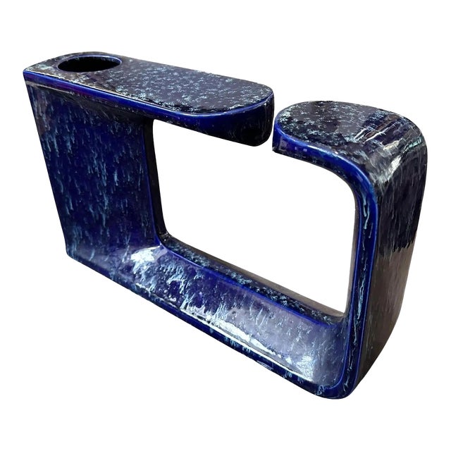 1970s Post Modern Blue Ceramic Vase by Rigon for Bertoncello For Sale