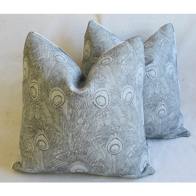 Peacock Feather Linen Feather Down Pillows 21 Square Pair