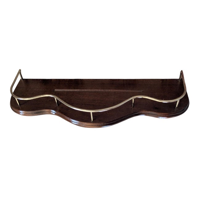 Vintage Wooden Wall Shelf With Brass Railing For Sale - Image 10 of 14
