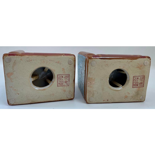 Ceramic Chinese Chinoiserie Figurine Blue Porcelain Bookends - a Pair For Sale - Image 7 of 8