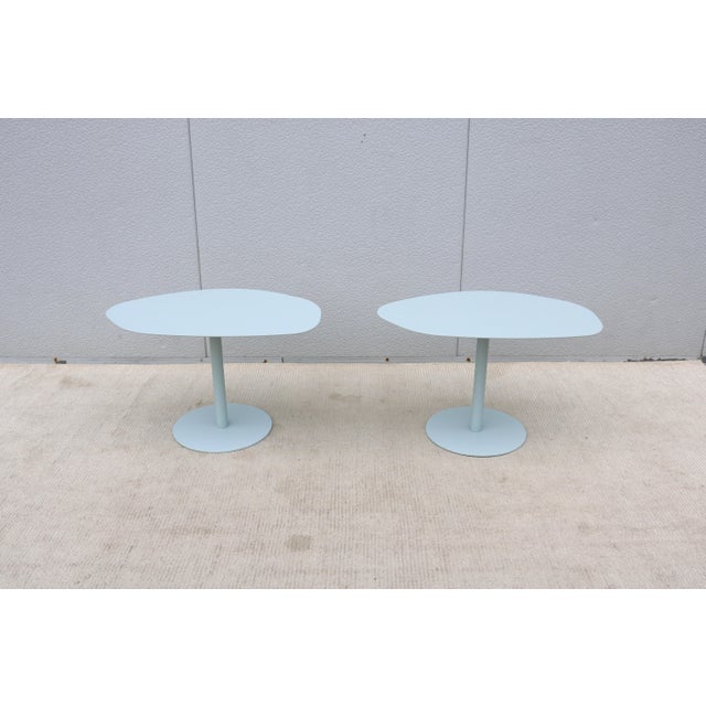 MCM Style Light Blue Organic Forms Side Tables Attributed to Morten Voss, a Pair For Sale - Image 9 of 18