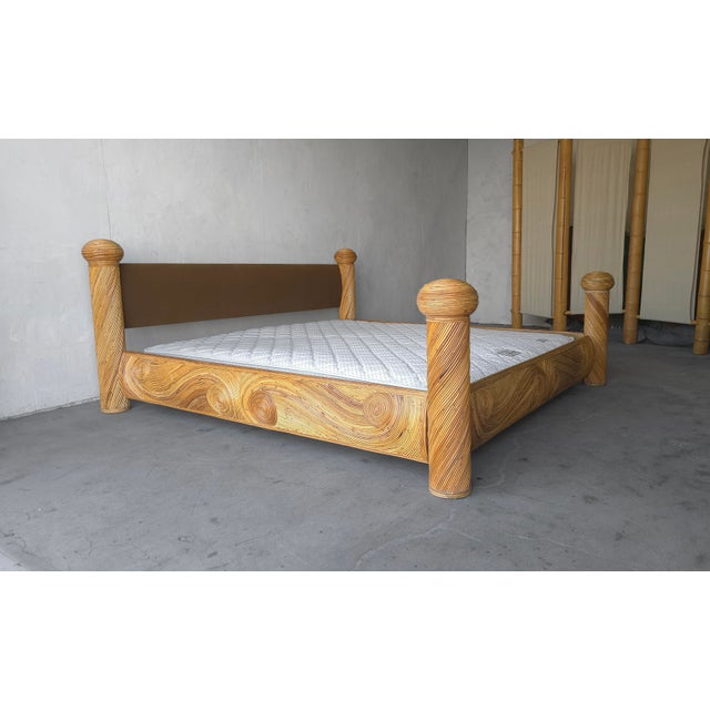 Gabriella Crespi Coastal Reeded Bamboo Wicker Rattan Bed - King Size For Sale - Image 4 of 11
