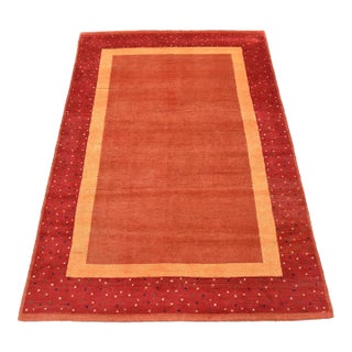 Gabbeh Rust Wool Contemporary Hand-Knotted Rug - 4’7” X 6’5” For Sale