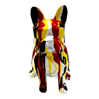 Interior Illusions Plus Red & Yellow Graffiti French Bulldog With Glasses For Sale