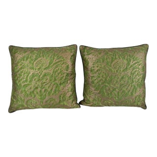 Mariano Fortuny Glicine Patterned Pillows, Moss Green & Gold Damask For Sale