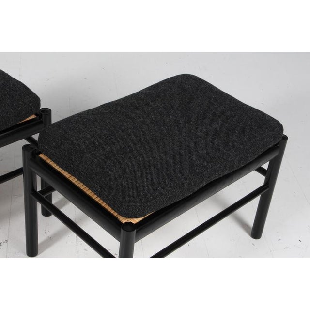 Colonial Ottomans in Black Stained Oak and Hallingdal attributed to Ole Wanscher attributed to Ole Wanscher For Sale - Image 6 of 9