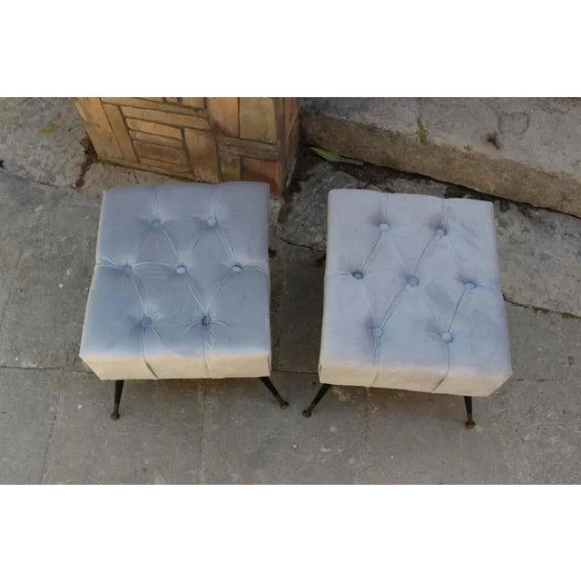 Mid-Century Modern Italian 1950s Velvet Stools - a Pair For Sale - Image 3 of 6