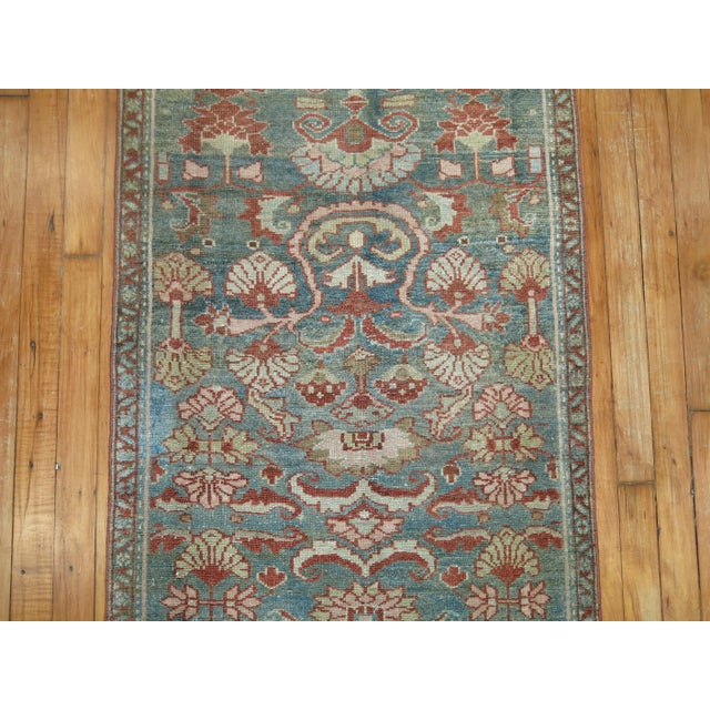 Early 20th Century Zabihi Collection Rare Narrow Long Sea Foam Persian Runner - 2'3" x 15'7" For Sale In New York - Image 6 of 7