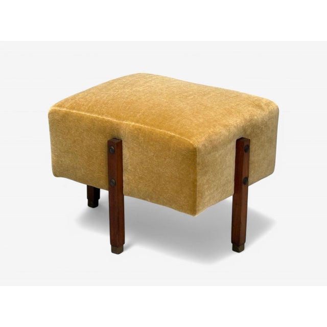 Camel Italian Mid-Century Modern, Stained Wood, Camel Mohair, Ottomans, Italy, 1960s For Sale - Image 8 of 10