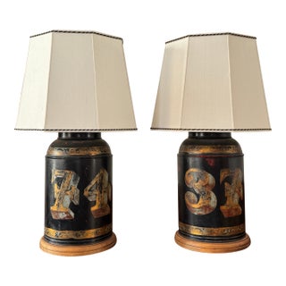 Mid 20th Century English Traditional Reproduction Tea Canister Lamps - a Pair For Sale