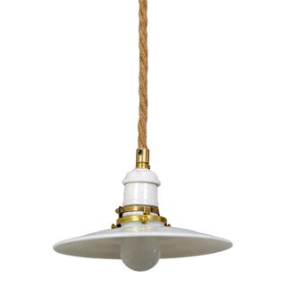 Hanging Rope Light With Milk Glass Shade For Sale