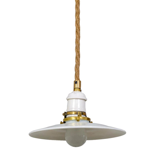 Hanging Rope Light With Milk Glass Shade For Sale