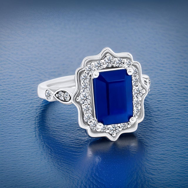 Natural Sapphire Diamond Ring Size 6.5 14k W Gold 3.51 TCW Certified For Sale In New York - Image 6 of 12