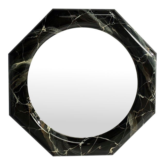 Mid-Century Modern, Octagonal Wall Mirror, Faux Marble Finish, Usa, 1980s For Sale