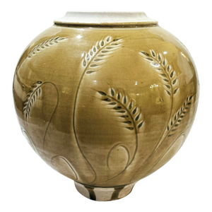 1970's Hand-Crafted Porcelain Jar With Incised Wheat Decoration - Ken Edwards Montana Potter