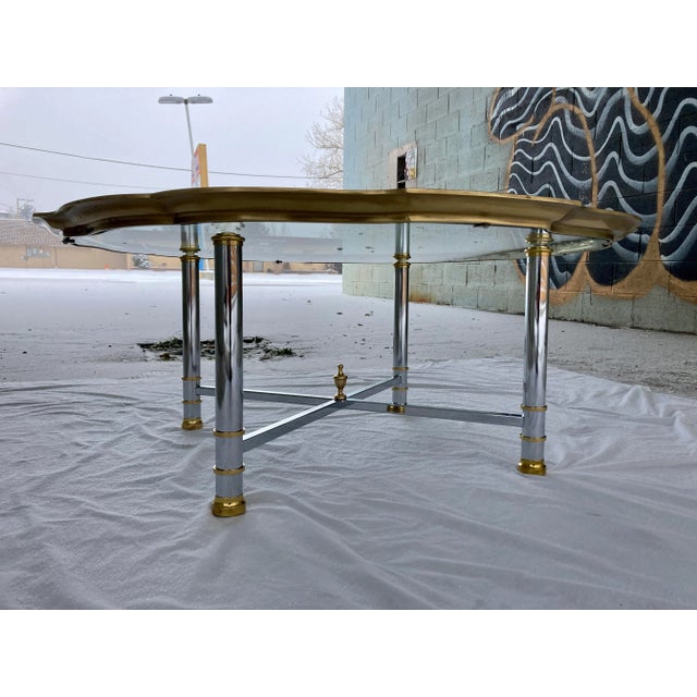 Mid-Century Modern Chrome X-Base Coffee Table Having Scalloped Brass Glass For Sale - Image 11 of 13
