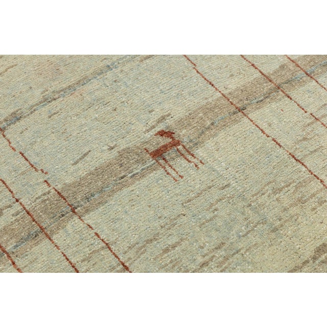 Textile Modern Minimalist Persian Gabbeh Wool Runner – Earthy Beige & Rust Tribal Motif For Sale - Image 7 of 8