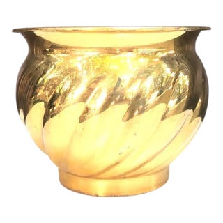 Medium Solid Brass Ridged Planter For Sale