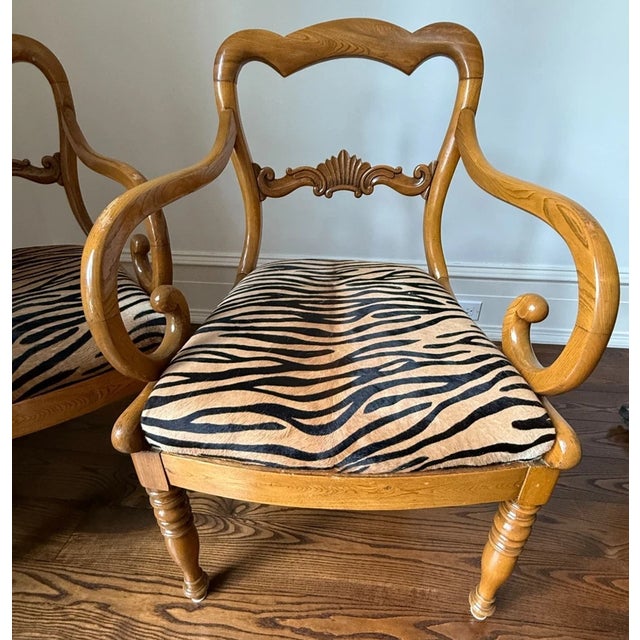 Antique Karl Johan Biedermeier Style Tiger Print Arm Chairs - A Pair For Sale In Chicago - Image 6 of 12